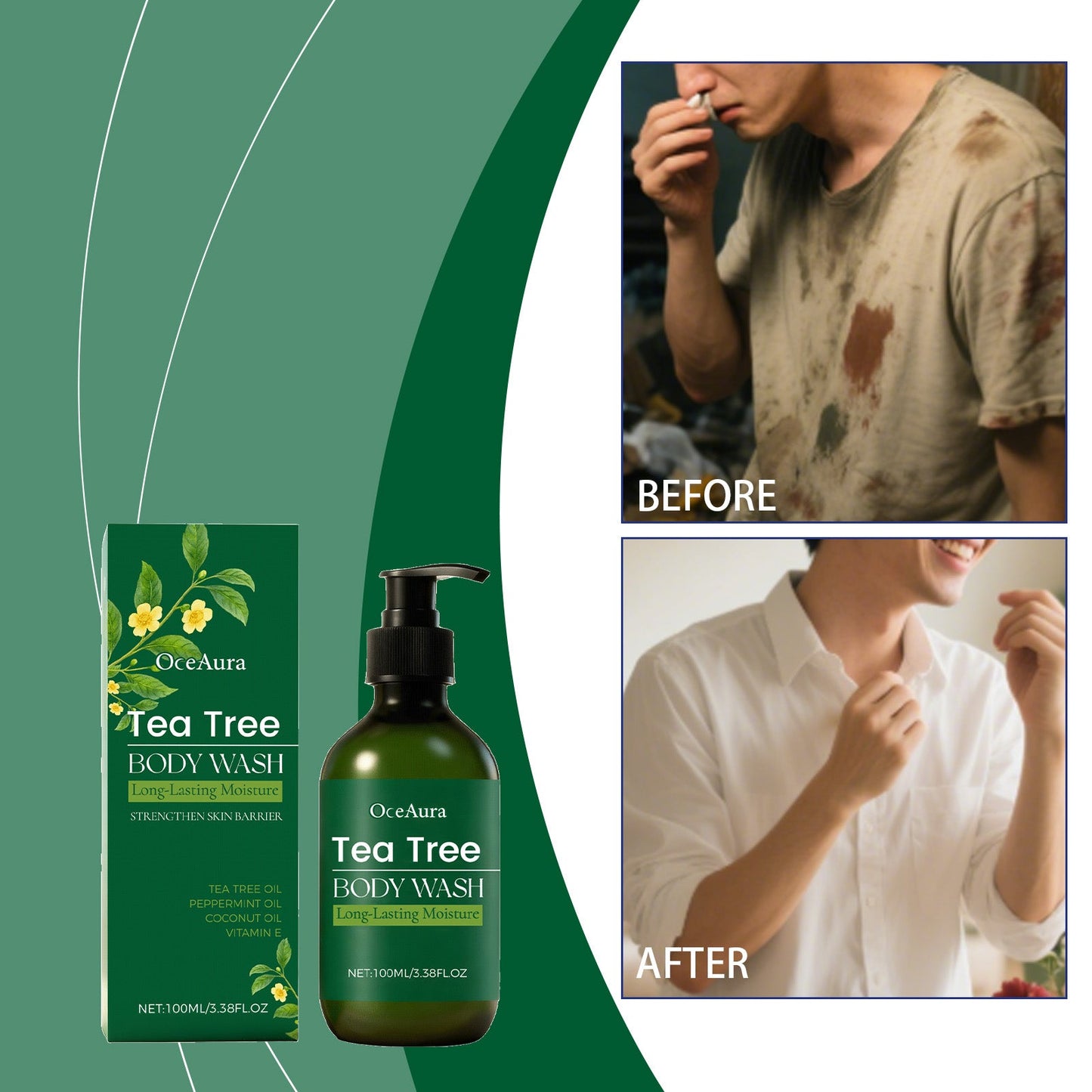 ✨ OceAura Tea Tree Body Wash – Long-Lasting Moisture Body Cleanser for Smooth, Refreshed & Healthy-Looking Skin 🌿